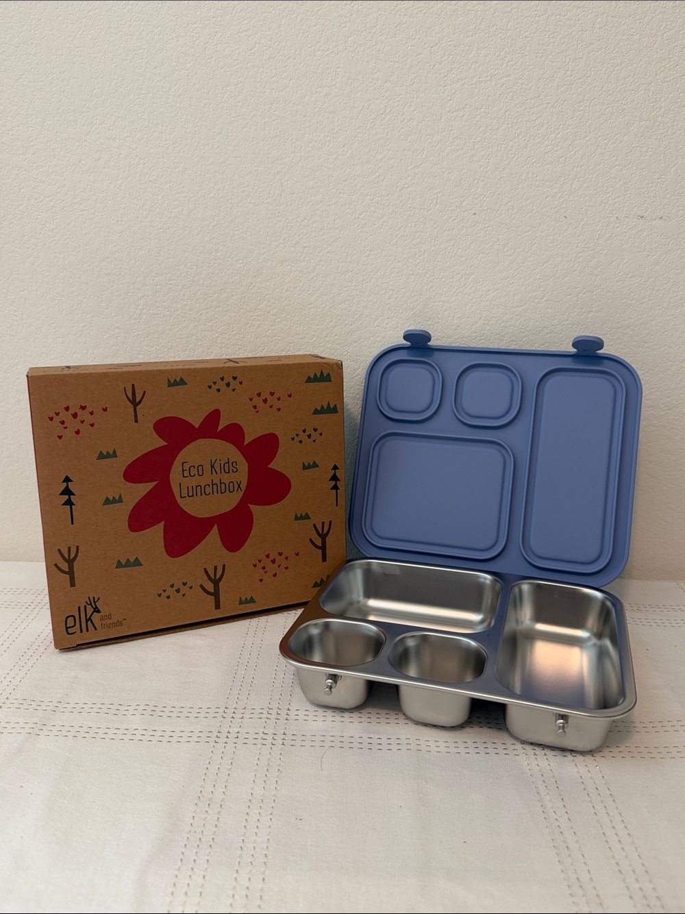 Elk and Friends Eco Kids Stainless Steel Lunch Box w/ Silicone Lid in Misty Blue